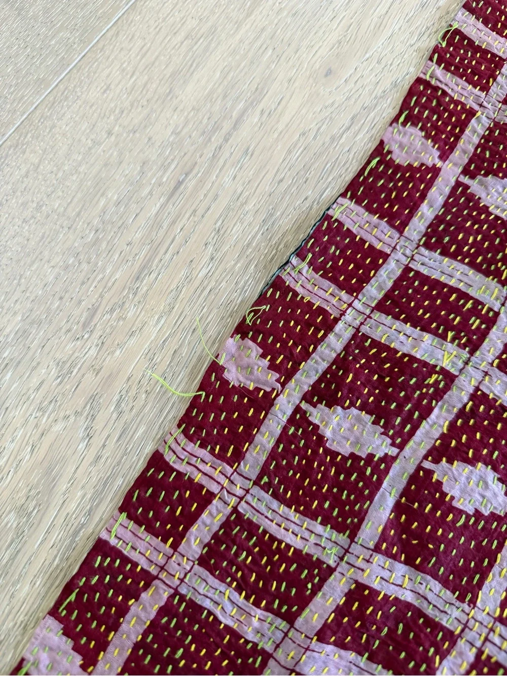 Found Object New York Reversible Silk Kantha Fringe Scarf Wrap Recycled Vintage